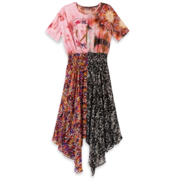 Desigual Dress Asymmetric patch print - beaded (Make Love Not War )Small NWT - Picture 8 of 15